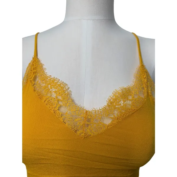 Forever 21 Mustard Yellow Lace Trim Camisole Top Small‎ Adjustable Straps - Image 6