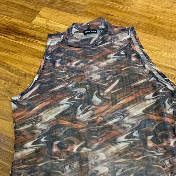 PrettyLittleThing Bodycon Dress‎ Marble Print Sleeveless Mock Neck Sheer Size 14 - Image 2