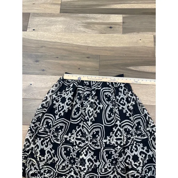J.Crew Silk Chiffon Midi Skirt Size 8 Black Cream Boho Print Lined - Image 4