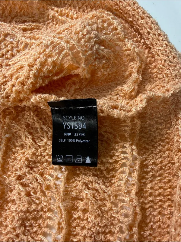 POL Cropped Cable Knit Sweater in Peach - Image 6