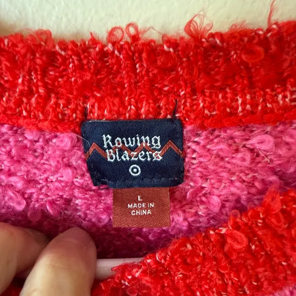Rowing Blazers Target Sweater L Pink Red Striped Boucle Crewneck Soft Girl - Image 2