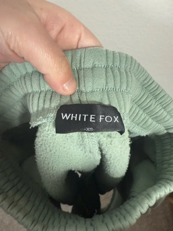 White Fox Sweat Shorts Sage Green Embroidered Logo Size XS Lounge - Image 7