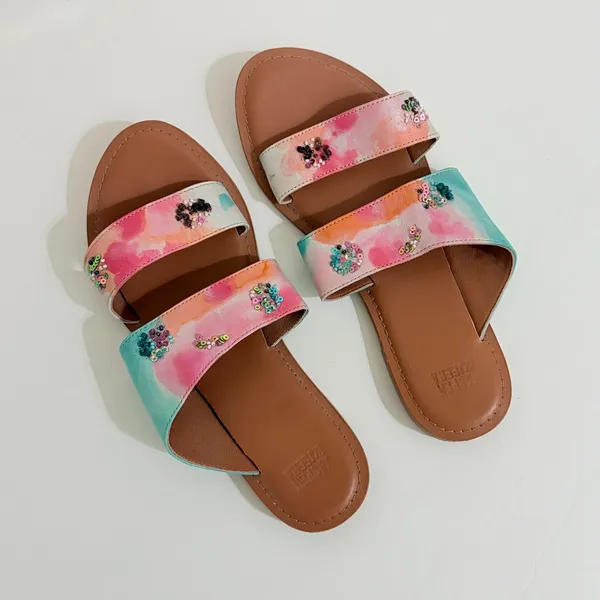 NEW Anthropologie JASPER & JEERA Painted Leather Slide Sandals Brown Gold 37 - Image 5