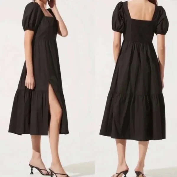 ASTR the Label Black Puff Sleeve Poplin Midi Dress - Image 3