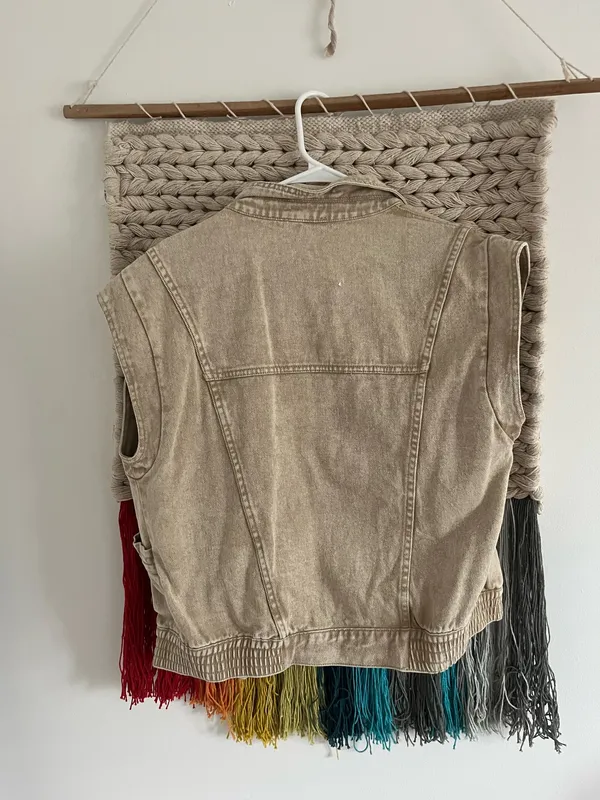 Vintage Denim Jacket Short Sleeve Khaki - Image 3