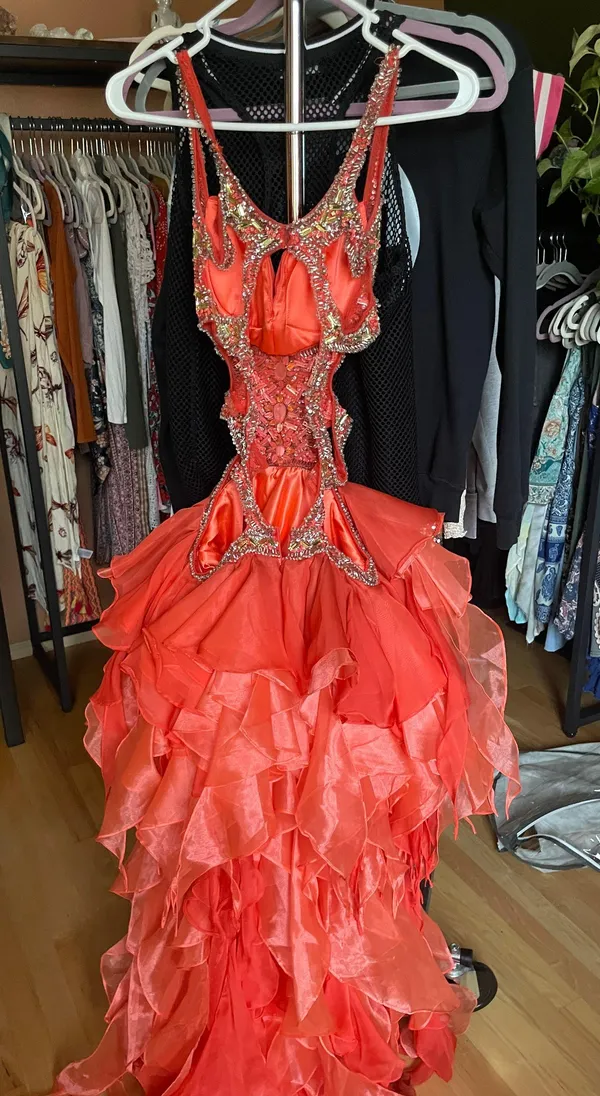 Coral Open Back Prom Dress Pink Size 2 - Image 2