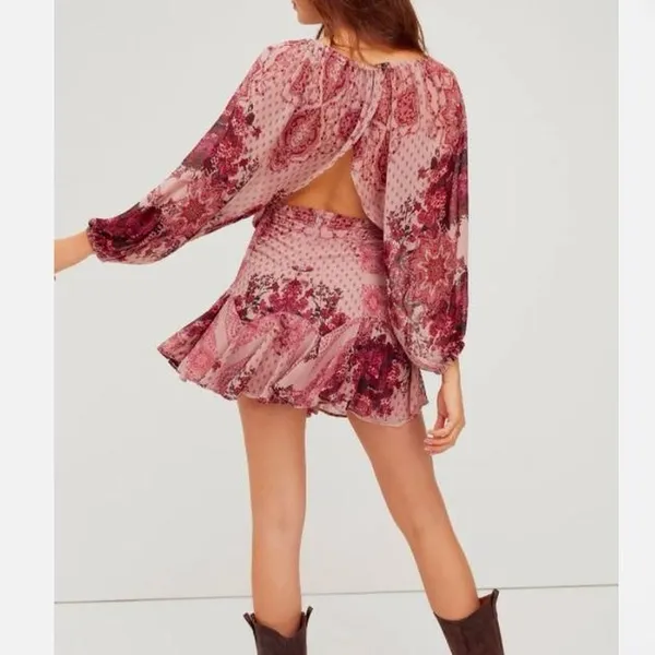Free people floral boho bohemian mini dress, size Xs - Image 4
