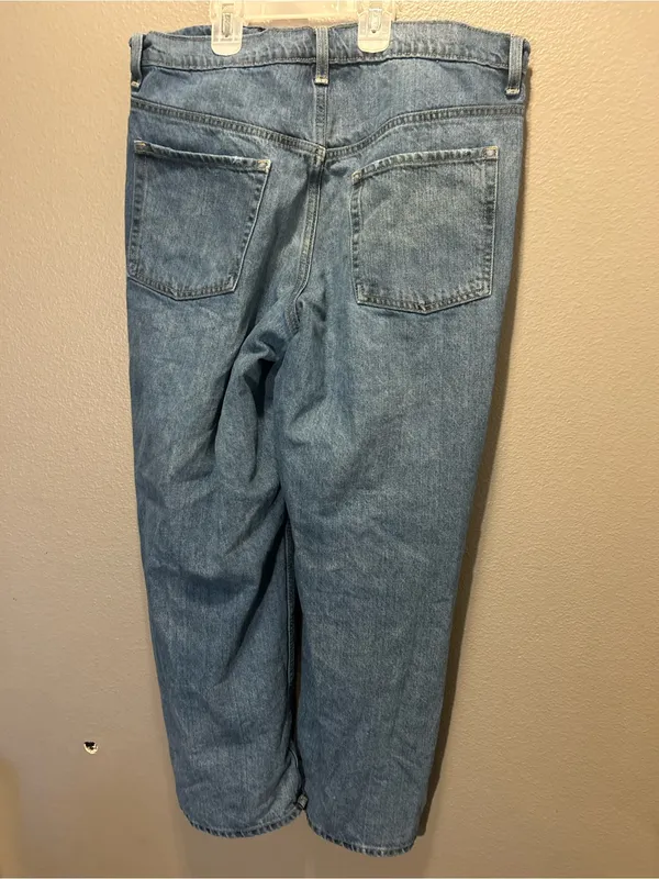 Old Navy Extra High Rise Wide Leg Distressed Jeans Womens 14 Petite Blue Denim - Image 3