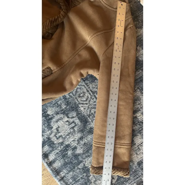 St. John’s Bay Faux Suede/Fur Coat Brown Midi Jacket Size1X Hooded Button Close - Image 9