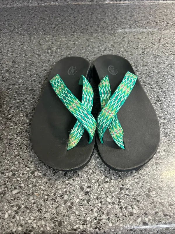 Chaco Black Sandals with Green Patterned Straps - Image 6