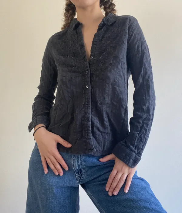 Free People Grey Button Down  Top - Image 5