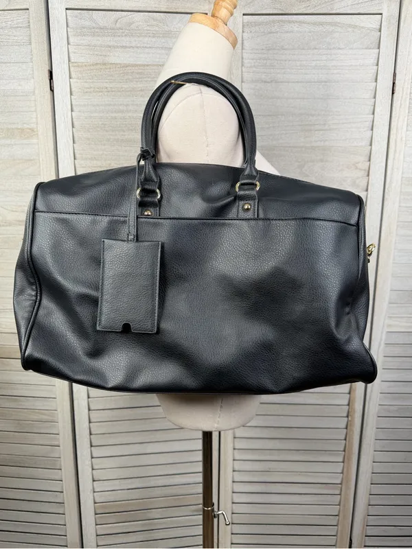 JUSTFAB Black Vegan Leather Weekender Travel Overnight Duffle Bag - Image 6