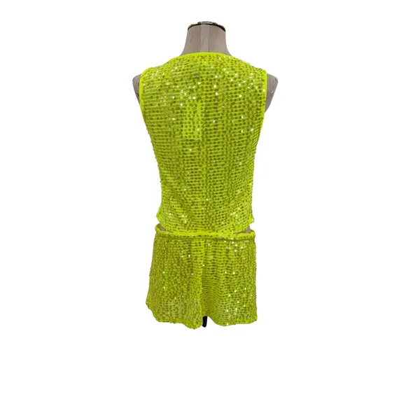 Lovers + Friends Erin Sequin Crop Top Mini Skirt Set Lime Green NWT Size Small - Image 9