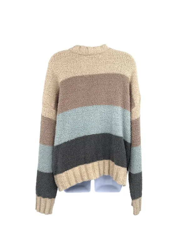 Altar'd State Fuzzy Oversized Colorblock Sweater Beige Brown Blue Size XXL - Image 7