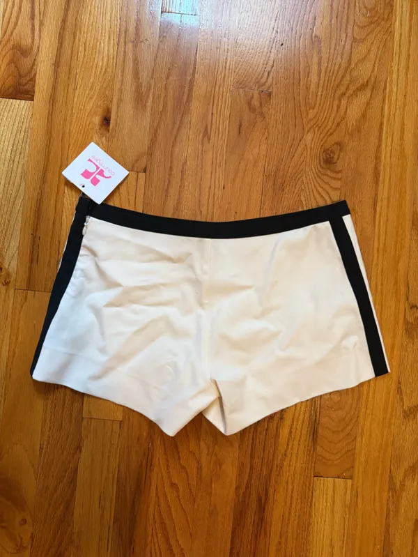 Courreges White micro Shorts with Black stripe NWT - Image 3