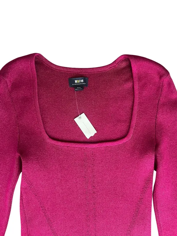 Maeve by Anthropologie‎ NWT Square Neck Bell Sleeve Sweater Raspberry Sparkle M - Image 3