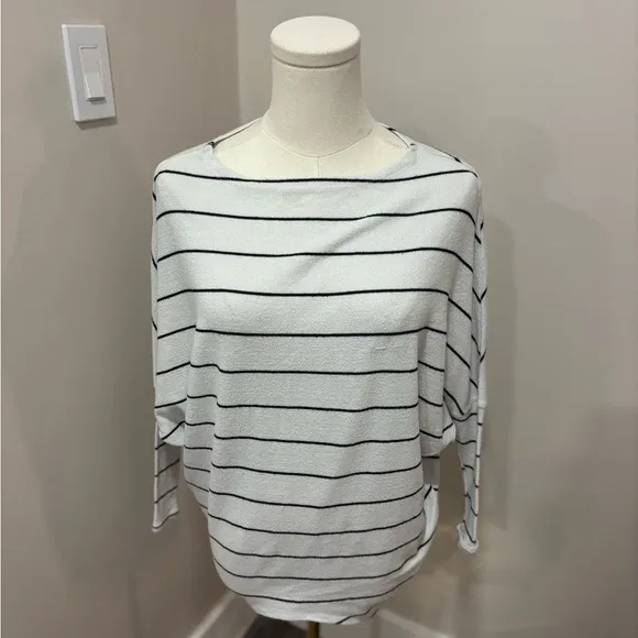 Lulus Striped‎ Boat Neck Dolman Sleeve Top White Black XS - Image 2
