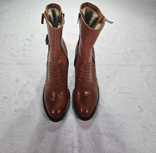 Clarks Womens Tan Leather Ankle Boots Block Heel Size 10 Brown - Image 6