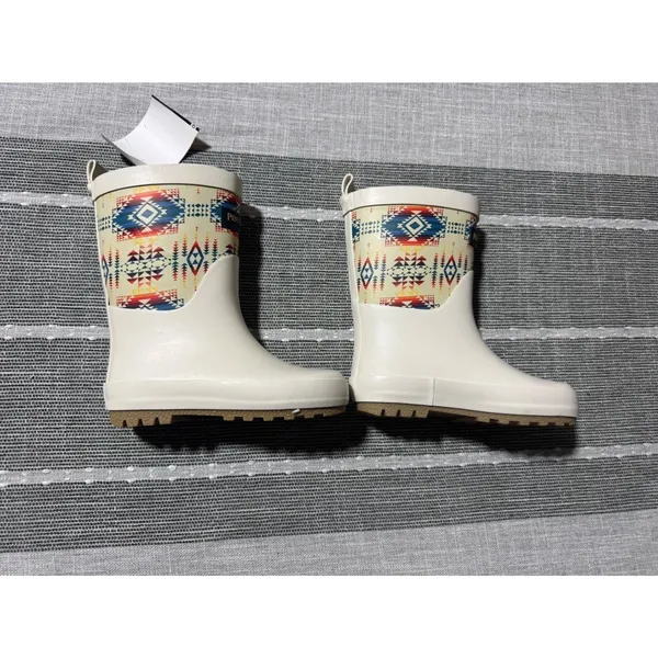 Pendleton Kids Rain Boots Western Navajo Print White Rubber Size 7 8 - Image 3