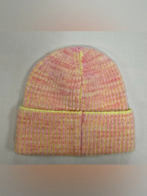 Free People Pink & Yellow Striped Knit Cuff Beanie - Image 3
