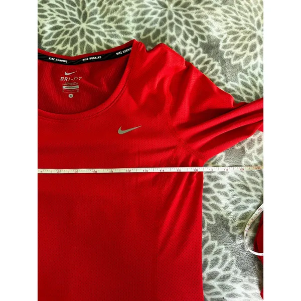 Nike Running Dri-FIT Red Shirt Small Long Sleeve Athletic Reflective Logo Sporty - Image 6