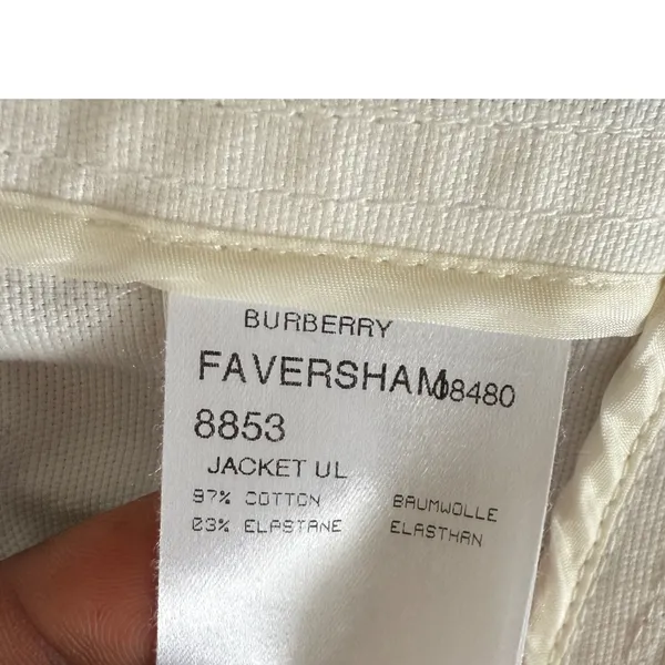 Burberry Faversham Ivory Brown Trim Cotton Blend Belted Jacket UL - Image 7