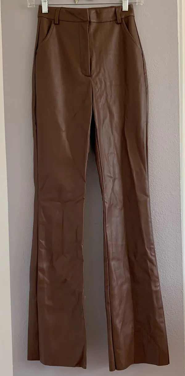 Meshki Tyra Straight Leg Faux Leather Pants Chocolate - Image 7