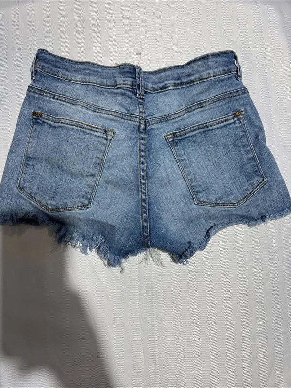 Women’s Frayed Hem Light Blue Denim Jean Shorts - Image 3