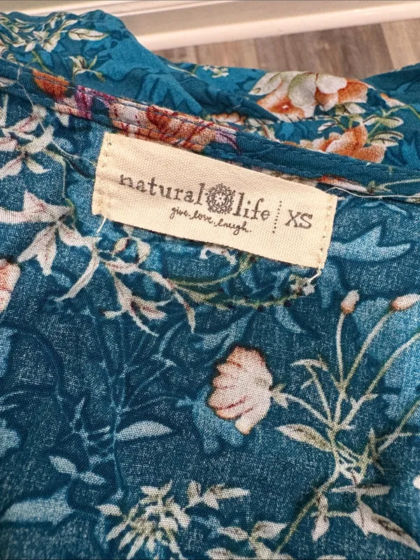 Natural Life Charlotte RayonTiered Midi Dress Teal Floral XS - Image 7