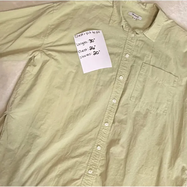 Madewell Womens Large Pale Sage Green Cotton Button Down Shirt Oversized Pocket - Image 5