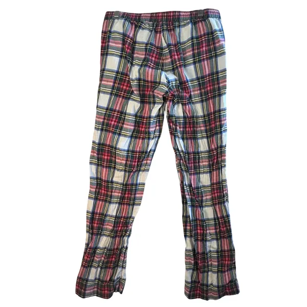 Aerie Women Medium Plaid Flannel Pajama Pants Rhinestone Accent Navy‎ Drawstring - Image 2