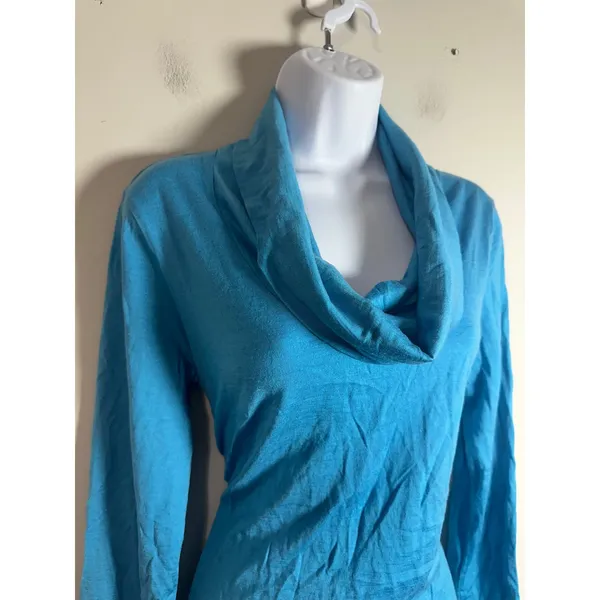 Banana Republic Women Blue Cowl Neck Long Sleeve Wool Blend Knit Top Large‎ - Image 3