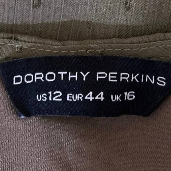 Dorothy Perkins Women's Olive Green Metallic Chiffon Ruffle Blouse Top Size 12 - Image 4