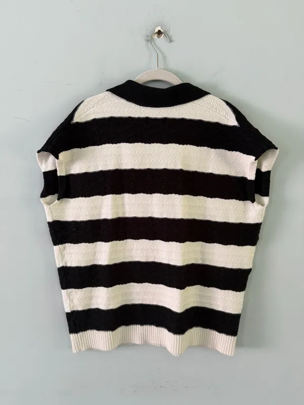 Anthropologie Maeve Oversized Textured Collared‎ Stripe Muscle Sweater Vest - Image 6