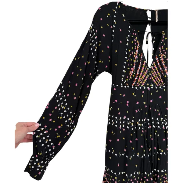 Free People Coryn Boho Long Sleeve Printed Mini‎ Dress Black Size 6 Festival - Image 12