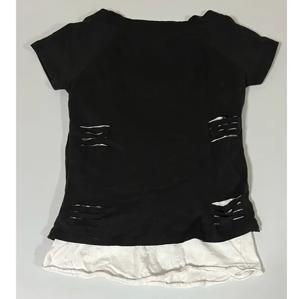 Spiral Black White Hibiscus Flower Floral Y2K Layered Shirt Top Blouse Tee Size S 🤍🖤 - Image 5