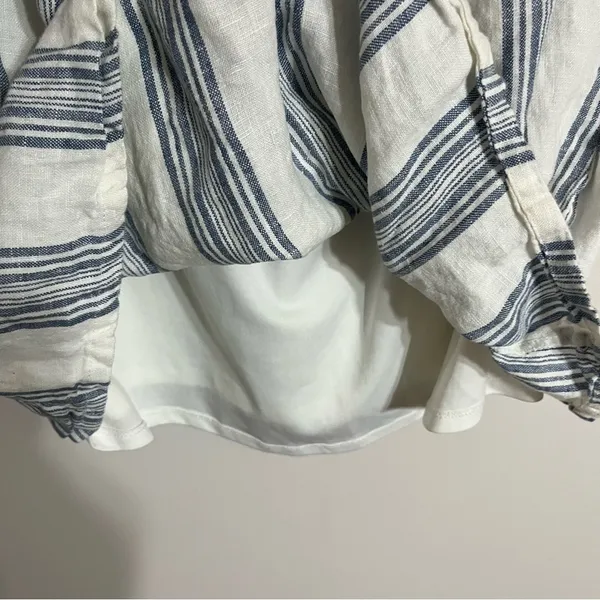 Altar'd‎ State White Blue Striped 100% Linen Mini Dress Off Shoulder Size Small - Image 5