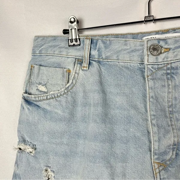 Zara Light‎ Wash Distressed High Rise Jean Shorts 14 - Image 3