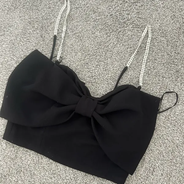 Black Bow Top with Diamond Straps – Glamorous Party Wear - Image 2