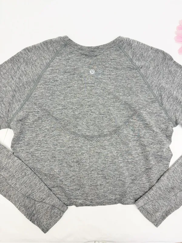 Lululemon Swiftly Tech Cropped Long-Sleeve Shirt 2.0 Slate Grey/White Top - Image 7