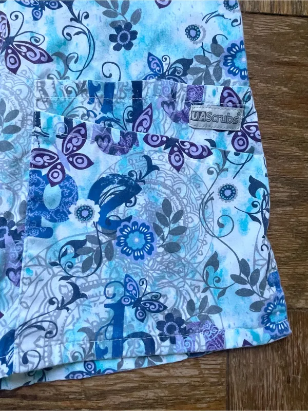 UA Scrubs Butter-Soft Blue Butterfly Hope Scrub Top L ~ Nurse Uniform - Image 8