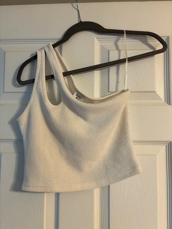 Princess Polly One-Shoulder Crop Top White - Image 3