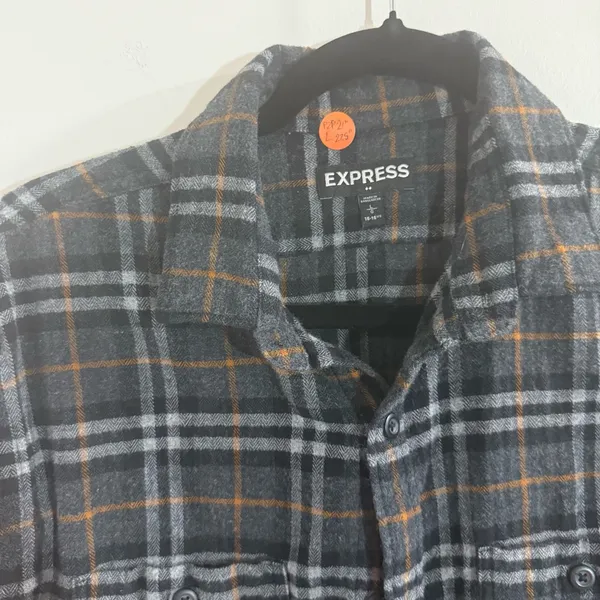 Express Black with orange stripe Plaid Shirt Size Large - Image 2