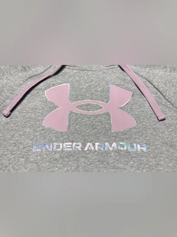 NWT Under Armour Fleece Hoodie Women’s XS Loose Fit Pullover - Gray/Pink - Image 3