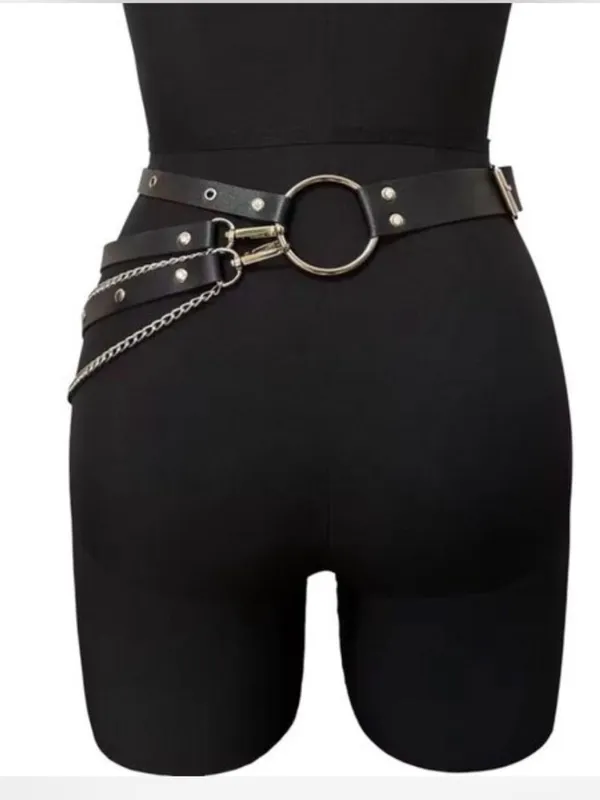 Black Studded Leather Chain Waist Belt - Women Accessories - Image 6