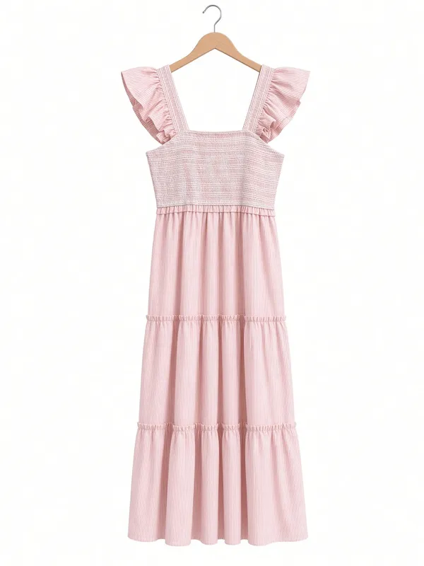 Smocked Ruffle Strap Tiered Midi Dress Medium - Image 15