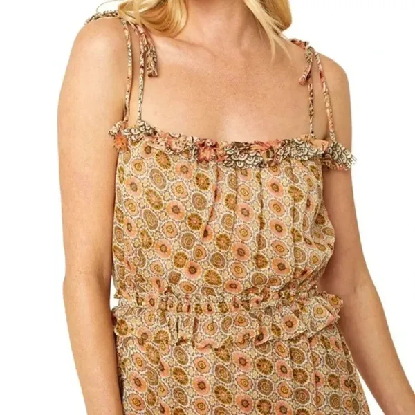 MISA Los Angeles Nita Midi Ruffle Dress in Flora Tile Mix Green and Pink Size M NWT - Image 13