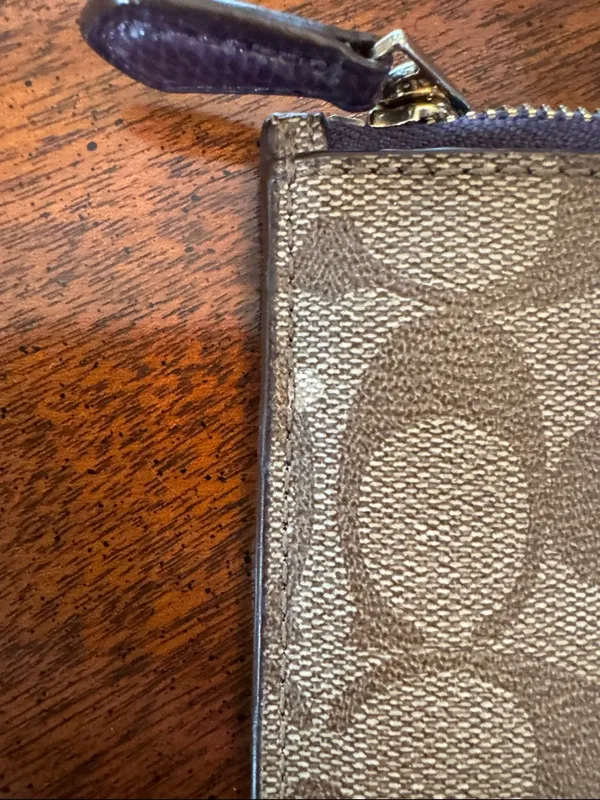 Coach Signature Canvas Zip Card Pouch with Keyring - Brown/Tan - Image 6