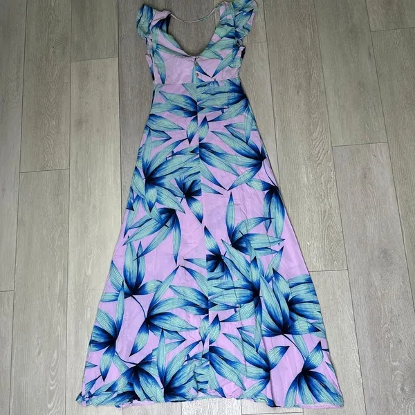 Vici maxi floral pink‎ and blue flowy maxi dress tropical flutter sleeves size s - Image 2