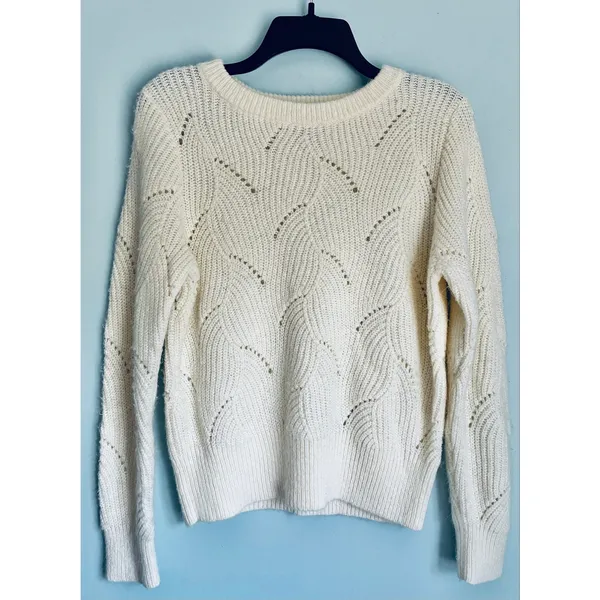 Women’s Small Ivory Pointelle Knit Sweater Crew Neck Long Sleeve Cozy A New Day - Image 7
